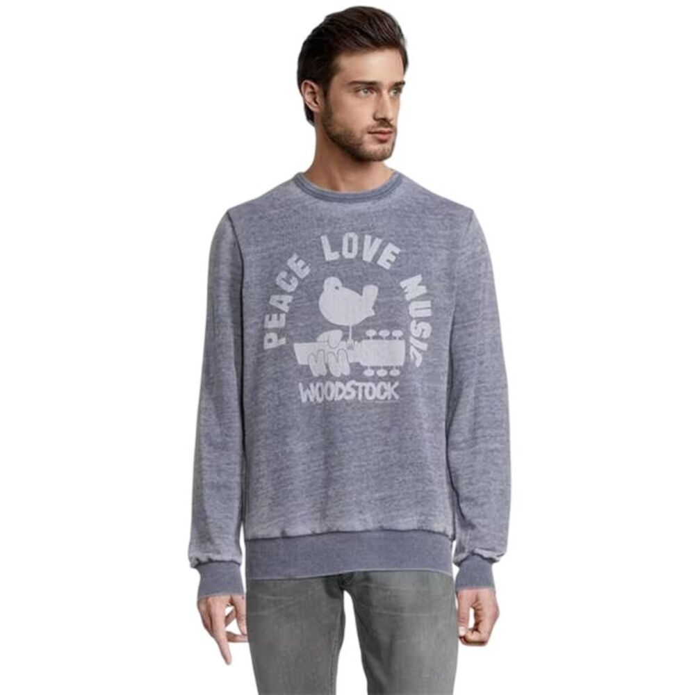 Woodstock Mens Peace - Love - Music Crew Neck Regular Sweatshirt / Gray